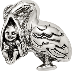 Sterling Silver 925 Antiqued Stork Bead Elegant Themed Solid Design