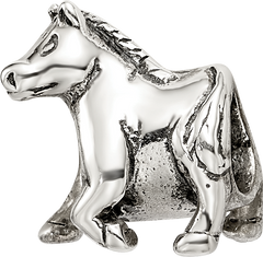 Sterling Silver 925 Horse Bead with Antiqued Finish Solid Design