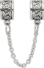 Sterling Silver 925 Floral Themed Bead with Antiqued Finish Solid Design