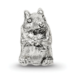 Sterling Silver 925 Squirrel Bead with Antiqued Finish Solid Cast Design