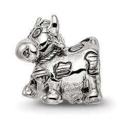 Sterling Silver 925 Kids Cow Bead with Bell Antiqued Finish