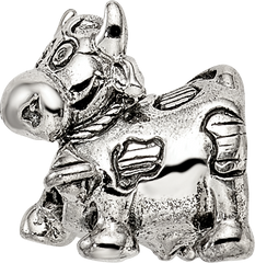 Sterling Silver 925 Kids Cow Bead with Bell Antiqued Finish