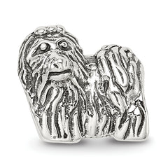 Sterling Silver 925 Yorkshire Terrier Bead with Antiqued Finish Solid Cast