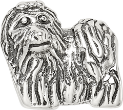 Sterling Silver 925 Yorkshire Terrier Bead with Antiqued Finish Solid Cast