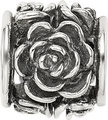 Sterling Silver 925 Antiqued Bali Bead with Rose Design Solid Cast
