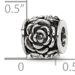 Sterling Silver 925 Antiqued Bali Bead with Rose Design Solid Cast