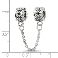 Sterling Silver 925 Floral Themed Bead with Antiqued Finish Solid Design