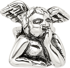 Sterling Silver 925 Kids Angel Bead with Antiqued Finish Solid Casted Design