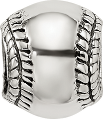Sterling Silver 925 Kids Softball Bead with Antiqued Finish Solid Design