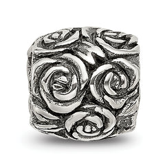 Sterling Silver 925 Kids Bead with Floral Design Antiqued Finish
