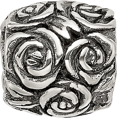 Sterling Silver 925 Kids Bead with Floral Design Antiqued Finish