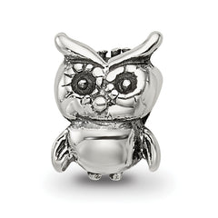 Sterling Silver 925 Owl Bead for Kids with Antiqued Finish