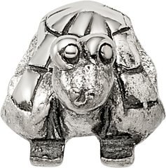 Sterling Silver 925 Kids Turtle Bead with Antiqued Finish Solid Design