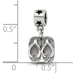 Sterling Silver Kids Flip Flops Bead with Antiqued Finish Solid Charm
