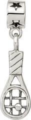 Sterling Silver 925 Kids Tennis Racket Bead Antiqued Finish Solid Charm