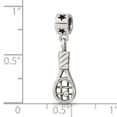 Sterling Silver 925 Kids Tennis Racket Bead Antiqued Finish Solid Charm