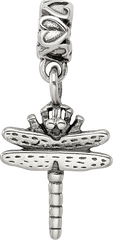 Sterling Silver 925 Dragonfly Kids Dangle Bead with Antiqued Finish