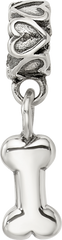 Sterling Silver 925 Dog Bone Dangle Bead for Kids with Antiqued Finish