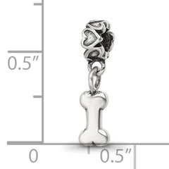 Sterling Silver 925 Dog Bone Dangle Bead for Kids with Antiqued Finish