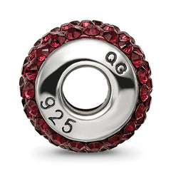 Sterling Silver 925 Red Crystal Bead with Antiqued Finish  Elegant June Birthstone