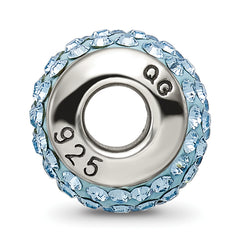 Sterling Silver March Birthstone Bead with Light Blue Crystal Antiqued Finish