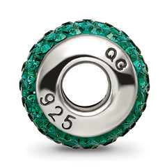 Sterling Silver 925 Green Crystal Bead with Antiqued Finish Solid Charm