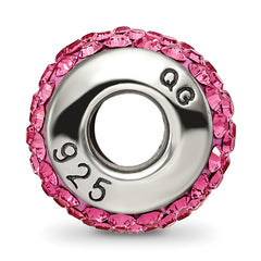Sterling Silver 925 Pink Crystal Bead with Antiqued Finish Elegant Solid Design