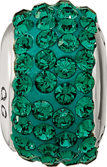 Sterling Silver 925 Green Crystal Bead with Antiqued Finish Solid Charm