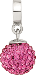 Sterling Silver Pink Crystal Dangle Bead with Antiqued Finish for Charm Bracelets