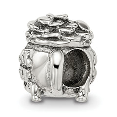 Sterling Silver 925 Antiqued Bead with Pot-of-Gold Themed Design