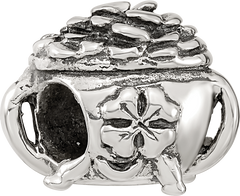 Sterling Silver 925 Antiqued Bead with Pot-of-Gold Themed Design