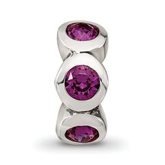 Sterling Silver 925 Bead with Purple Preciosa Crystal Birthstone Antique Finish