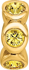 Sterling Silver Gold-Plated Bead with Yellow Crystals Polished Finish
