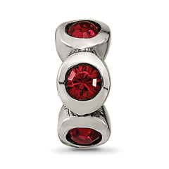 Sterling Silver 925 Antiqued Bead with July Red Crystal Birthstone