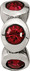 Sterling Silver 925 Antiqued Bead with July Red Crystal Birthstone