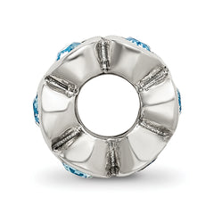 Sterling Silver March Birthstone Bead with Blue Preciosa Crystals, Antiqued Finish