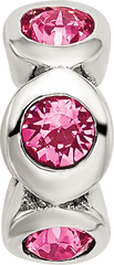 Sterling Silver October Birthstone Bead with Pink Crystals Antique Finish