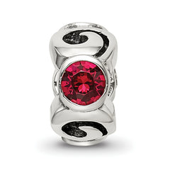 Sterling Silver July Birthstone Bead with Red Crystal Antiqued Finish