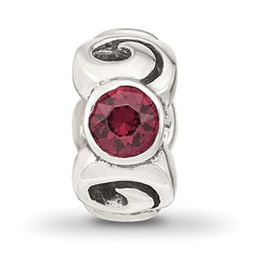 Sterling Silver June Birthstone Bead with Red Preciosa Crystal Antiqued Finish