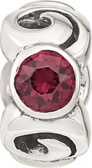 Sterling Silver June Birthstone Bead with Red Preciosa Crystal Antiqued Finish