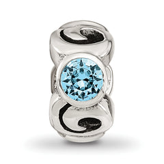 Sterling Silver 925 Antiqued Blue Crystal Birthstone Bead for March