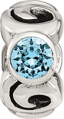 Sterling Silver 925 Antiqued Blue Crystal Birthstone Bead for March