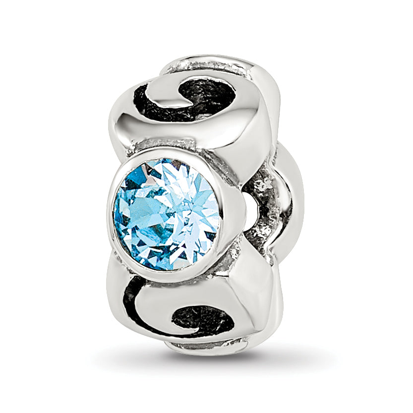 Sterling Silver Reflections March Lt Blue Preciosa Crystal Birthstone Bead