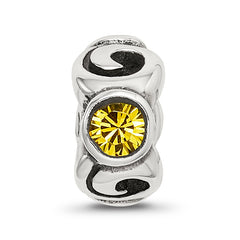 Sterling Silver 925 Yellow Crystal Birthstone Bead with Antiqued Finish