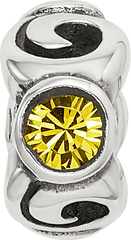 Sterling Silver 925 Yellow Crystal Birthstone Bead with Antiqued Finish
