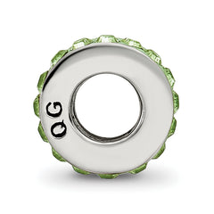 Sterling Silver 925 Bead with Green Crystal August Birthstone, Antiqued Finish