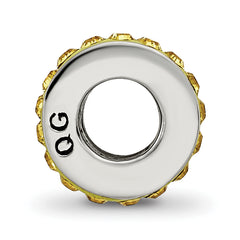 Sterling Silver 925 Bead with Yellow Crystal, Antiqued Finish
