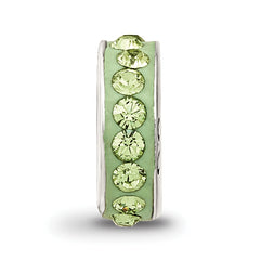 Sterling Silver 925 Bead with Green Crystal August Birthstone, Antiqued Finish