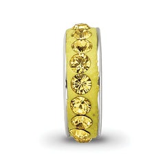 Sterling Silver 925 Bead with Yellow Crystal, Antiqued Finish