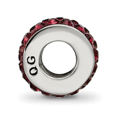 Sterling Silver 925 Antiqued Bead with Double Row Red Crystal for June Birthstone